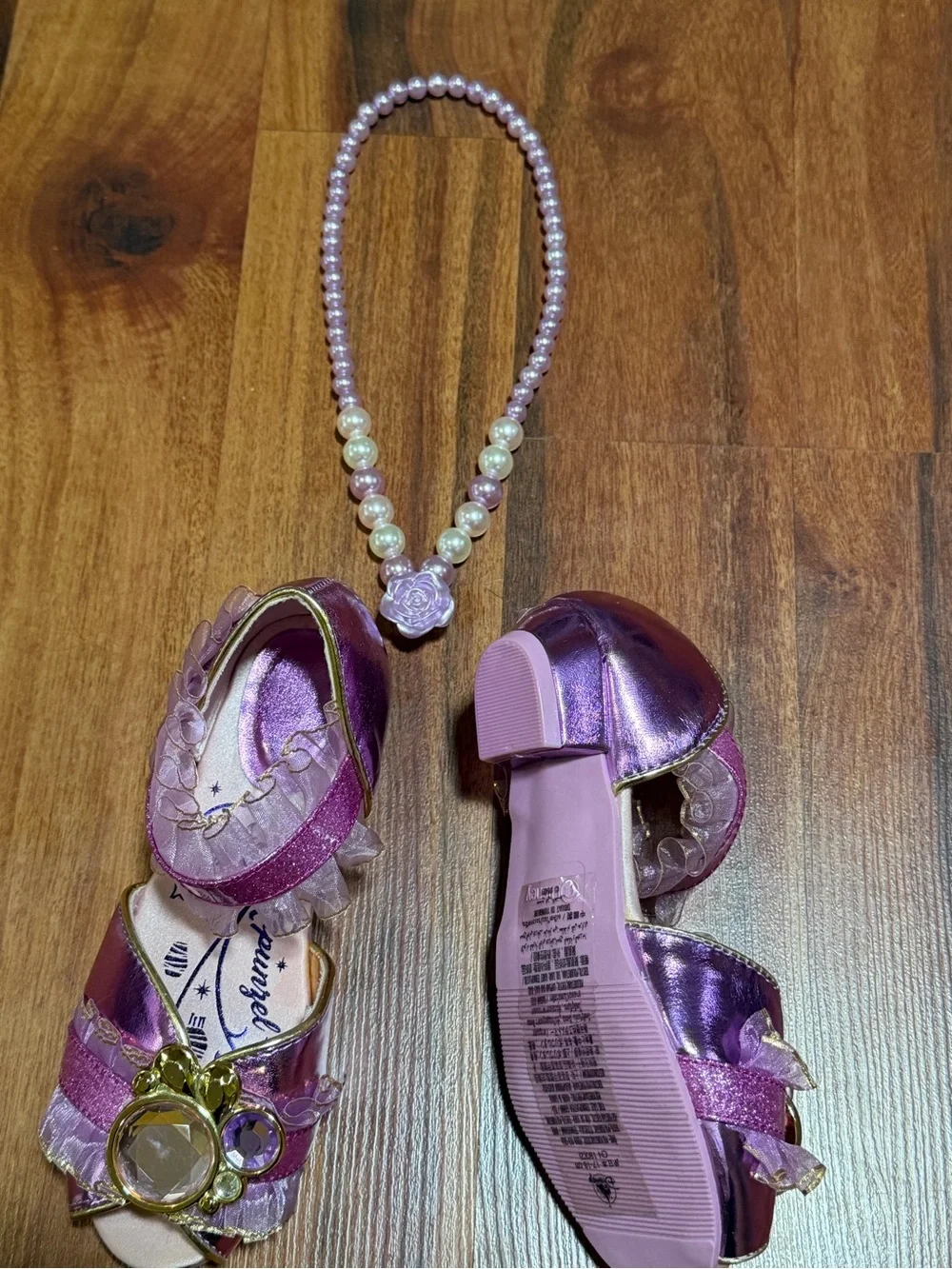 Disney Rapunzel Princess Dress-Up Shoes with Bead Necklace size 11-12